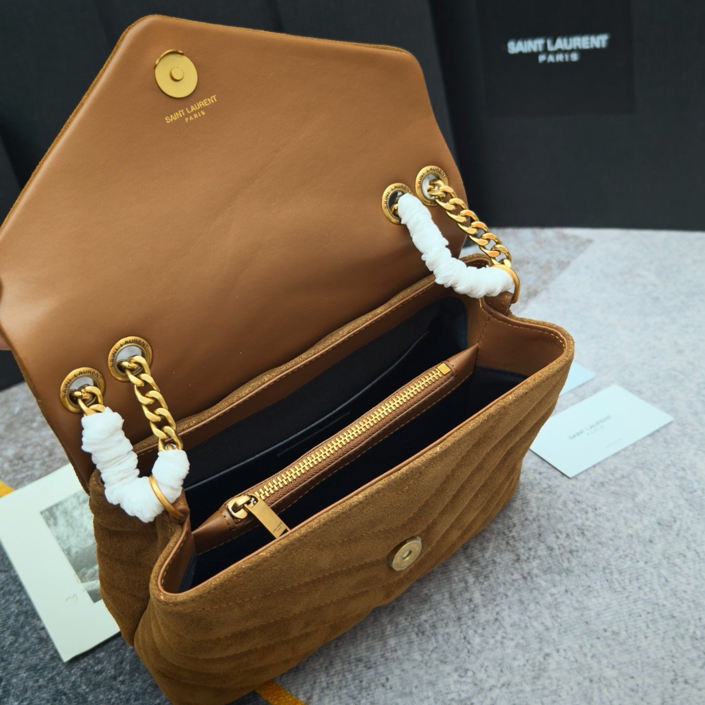 Khaki Velvet Shoulder Bag
