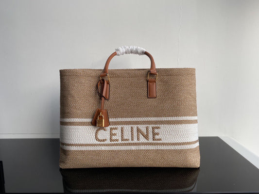 Wool Horizontal Canvas Lock and Key Tote