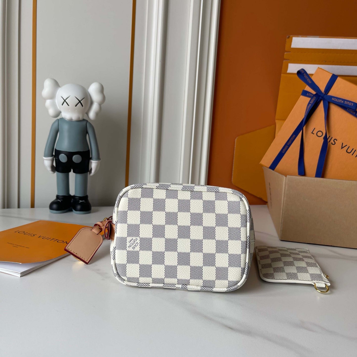 White Grid Bucket Bag