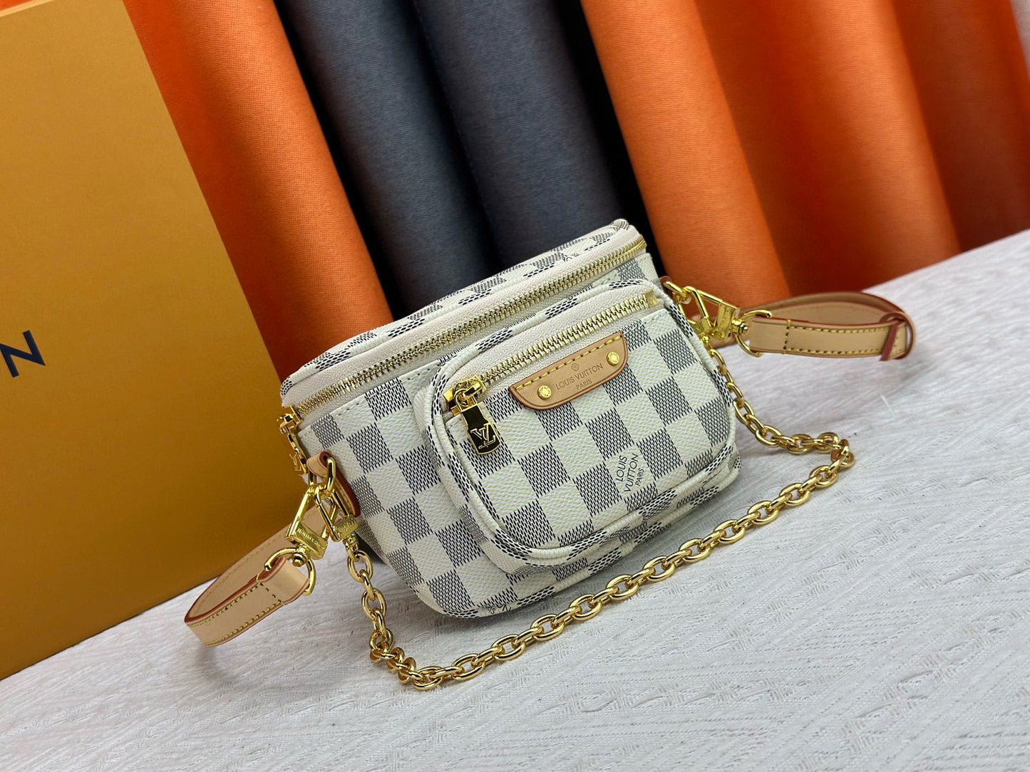 White Grid Bum Bag