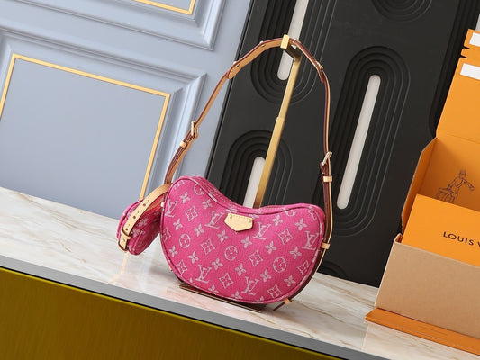 Pink Denim Croissant Bag
