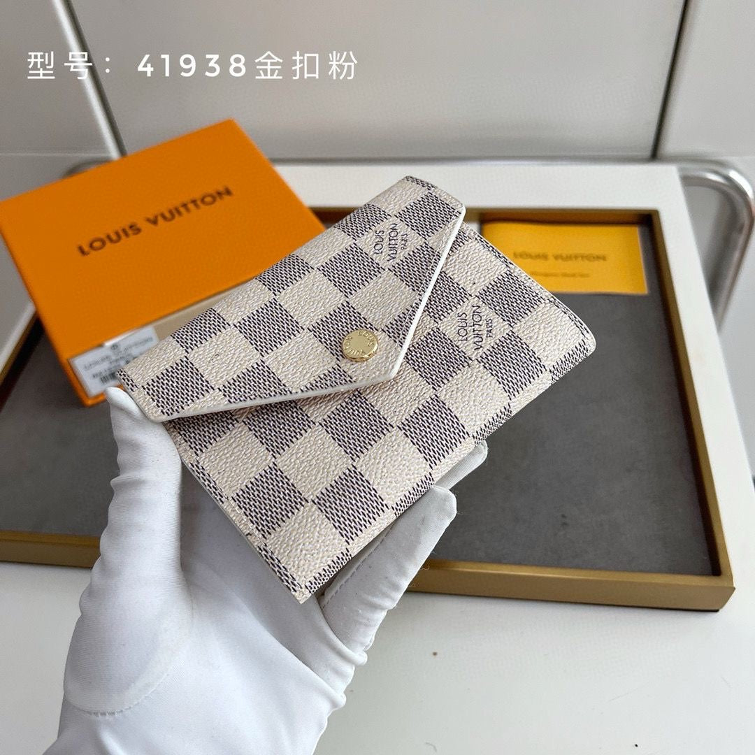 White Checkered Button wallet