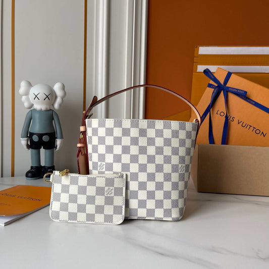White Grid Bucket Bag