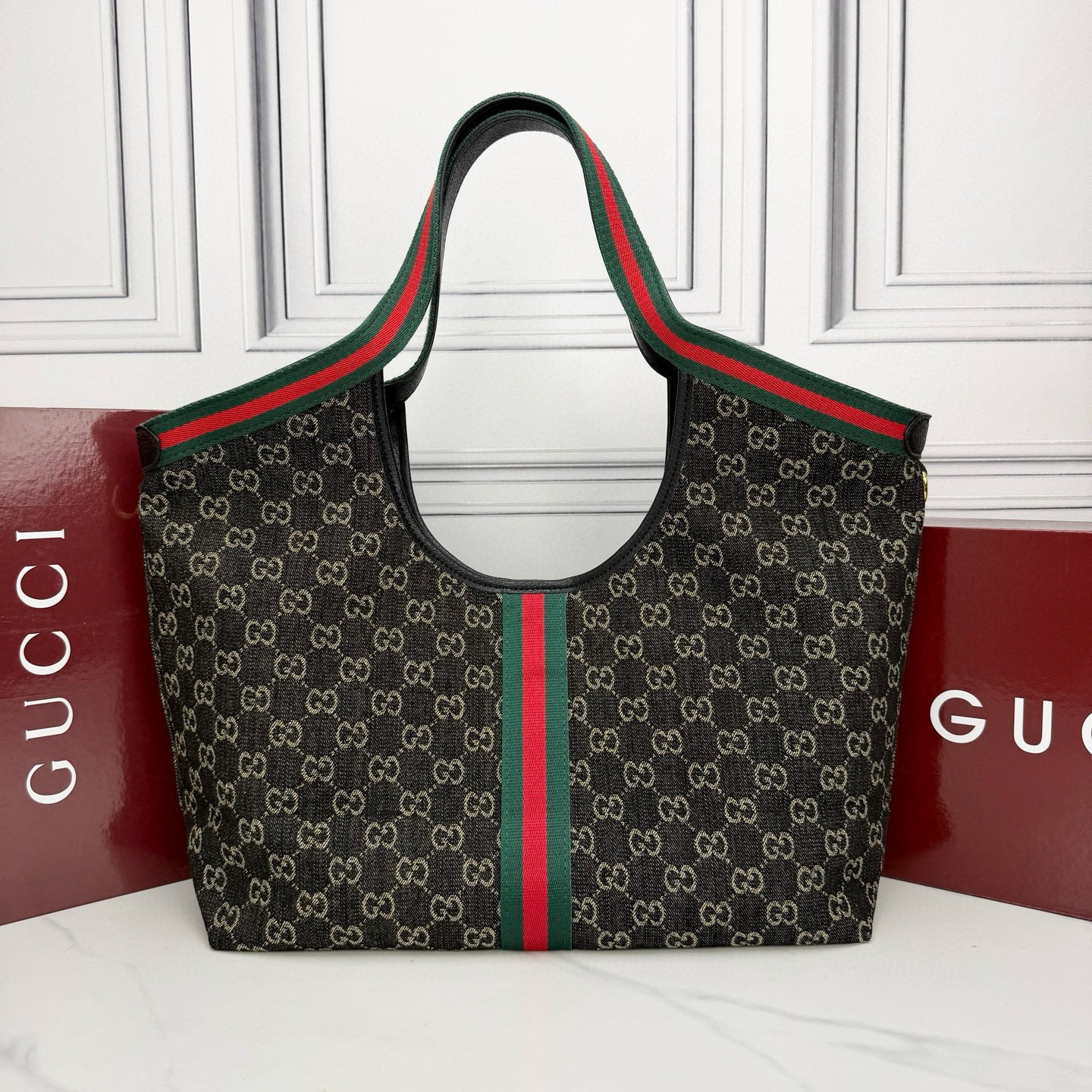 Medium Black Denim Tote