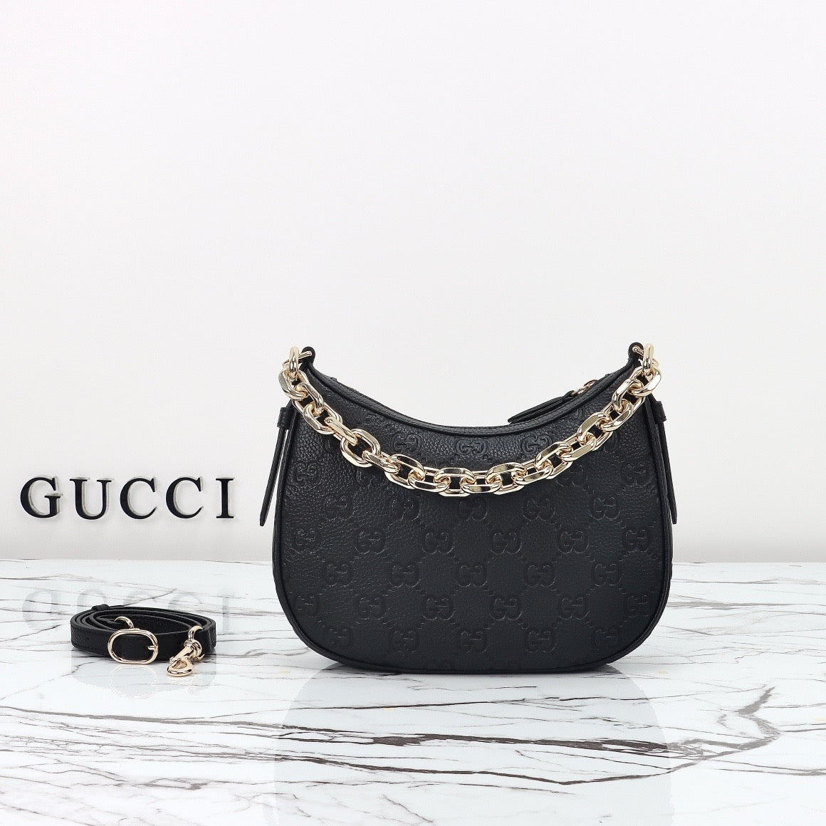 Black Embossed Shoulder Bag