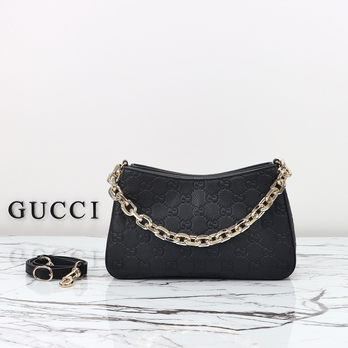 Black Embossed Shoulder Bag