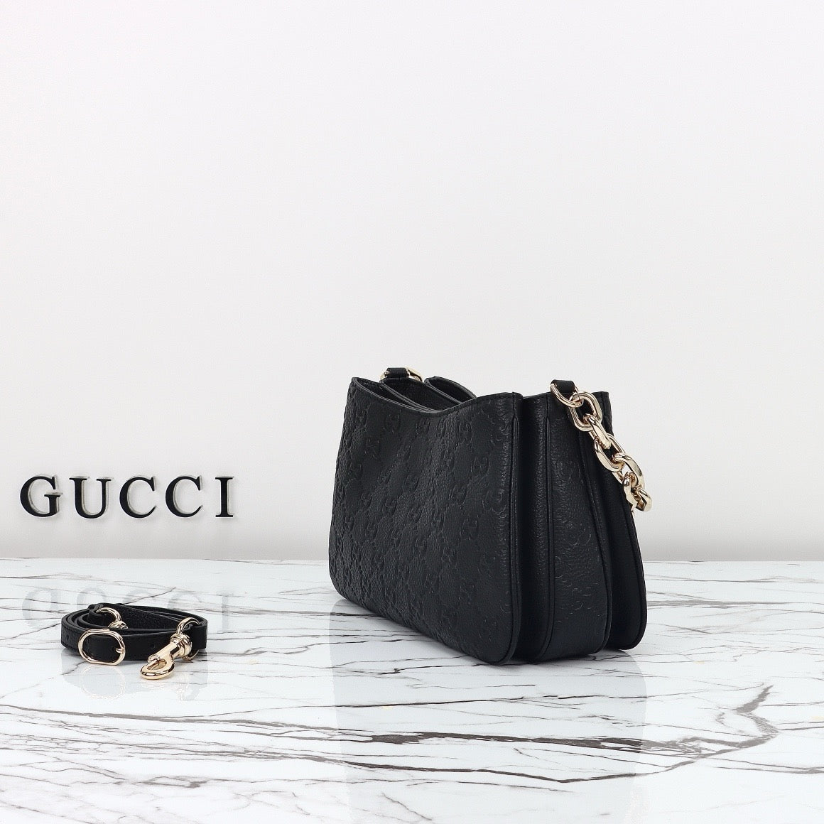 Black Embossed Shoulder Bag