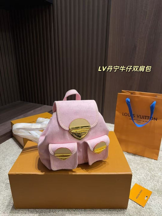 Pink Denim Backpack